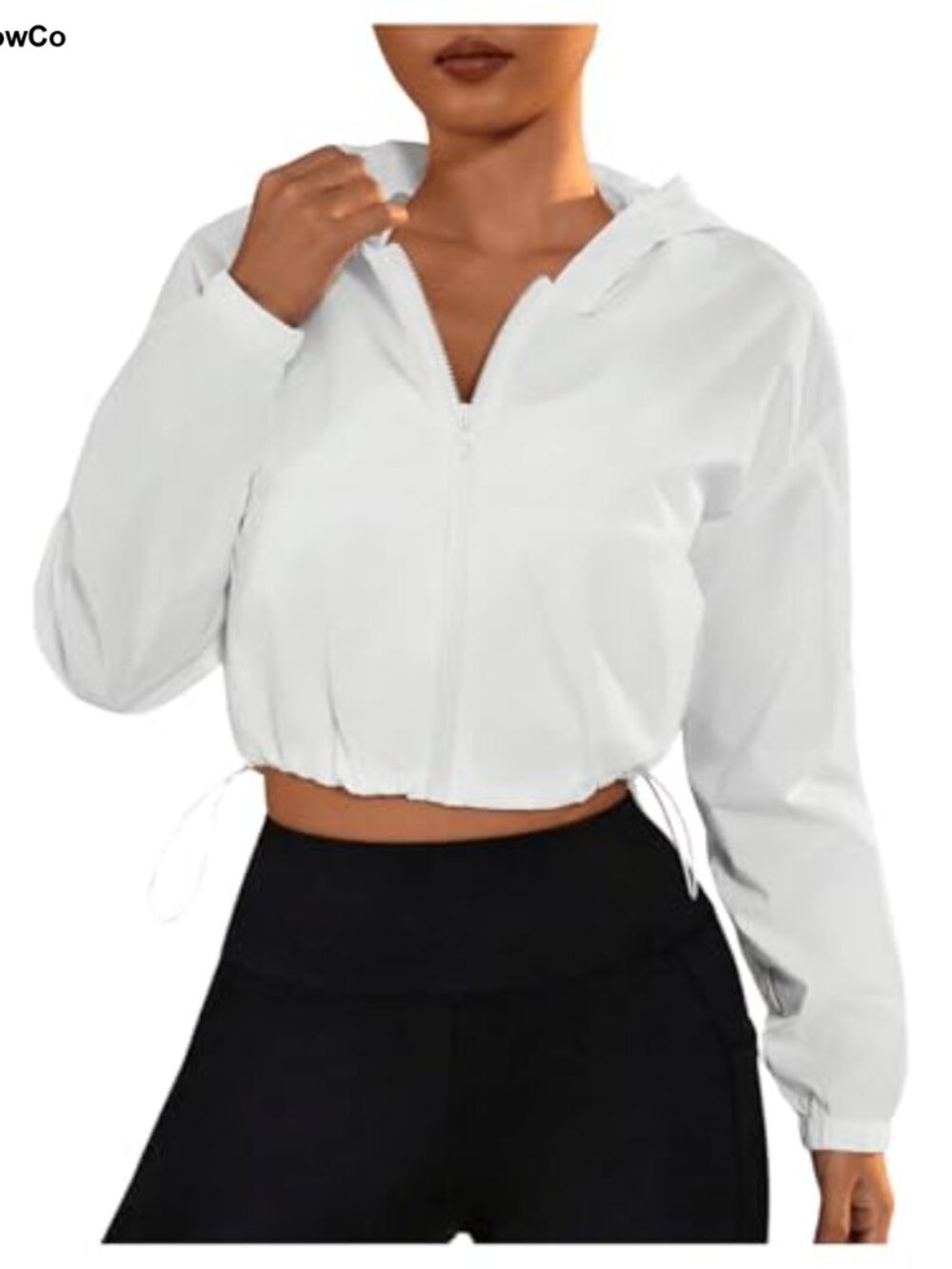 Cropped Zip Up Windbreaker Jacket Long Sleeve Hooded Athletic Coat